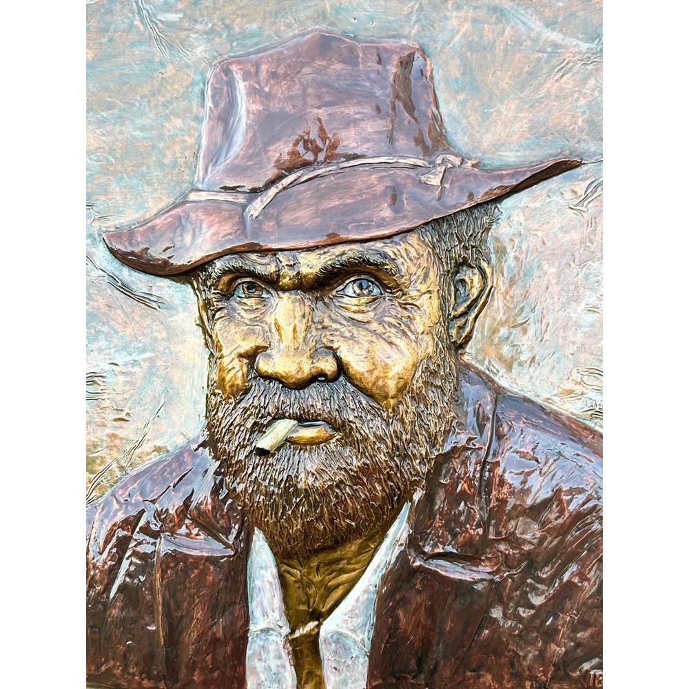 Vtg Alma Ibacache Brazilian Lumberjack 3D Copper‎ Wall Folk Art Textured Signed